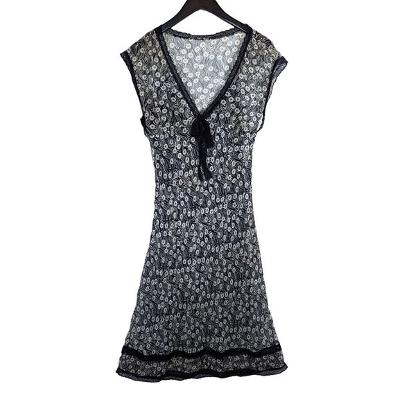 Banana Republic Dresses & Skirts - Banana Republic Size 8 Pure SILK Y2K Floral Gauze Slip Dress Sleeveless Lace Nav
